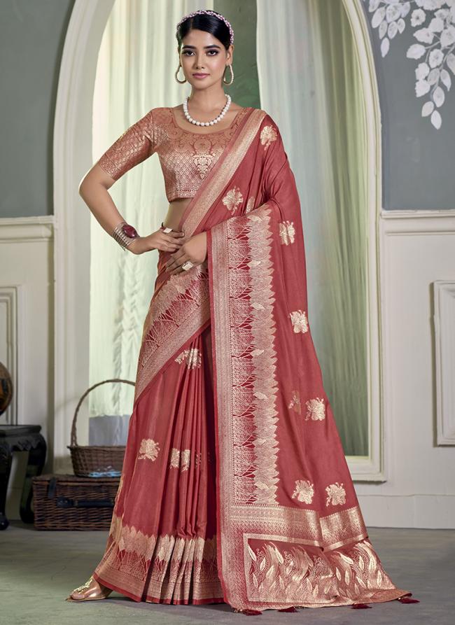 Crepe Rust Festival Wear Weaving  Saree